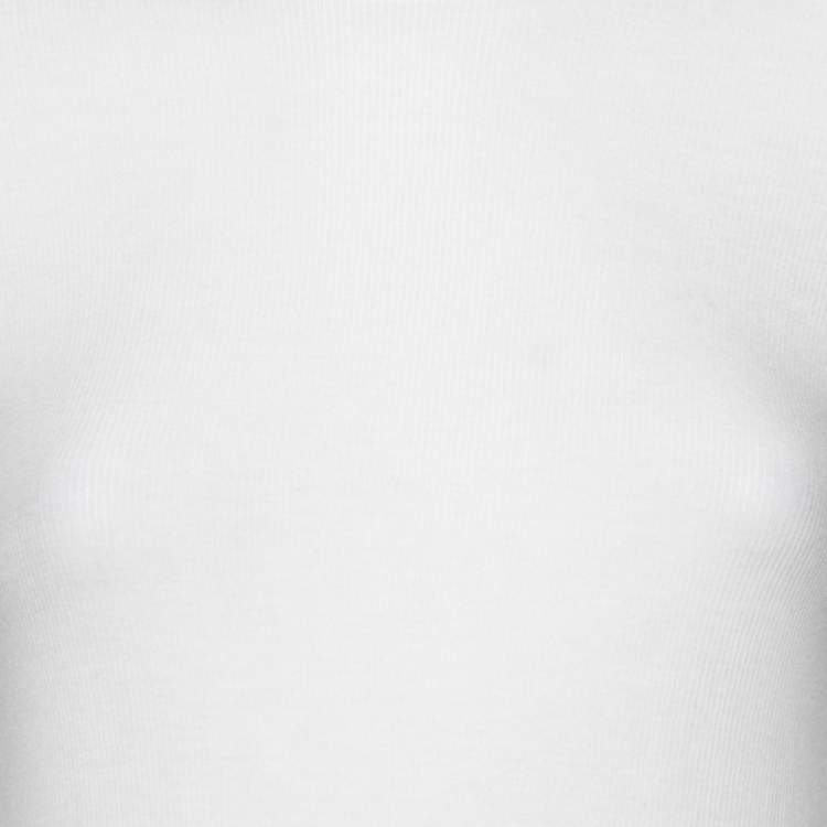 Pre Owned ATM White Rib Knit Long Sleeve Round Neck Top M