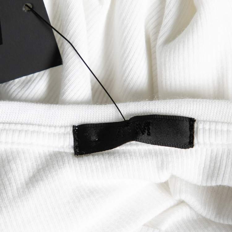 Pre Owned ATM White Rib Knit Long Sleeve Round Neck Top M