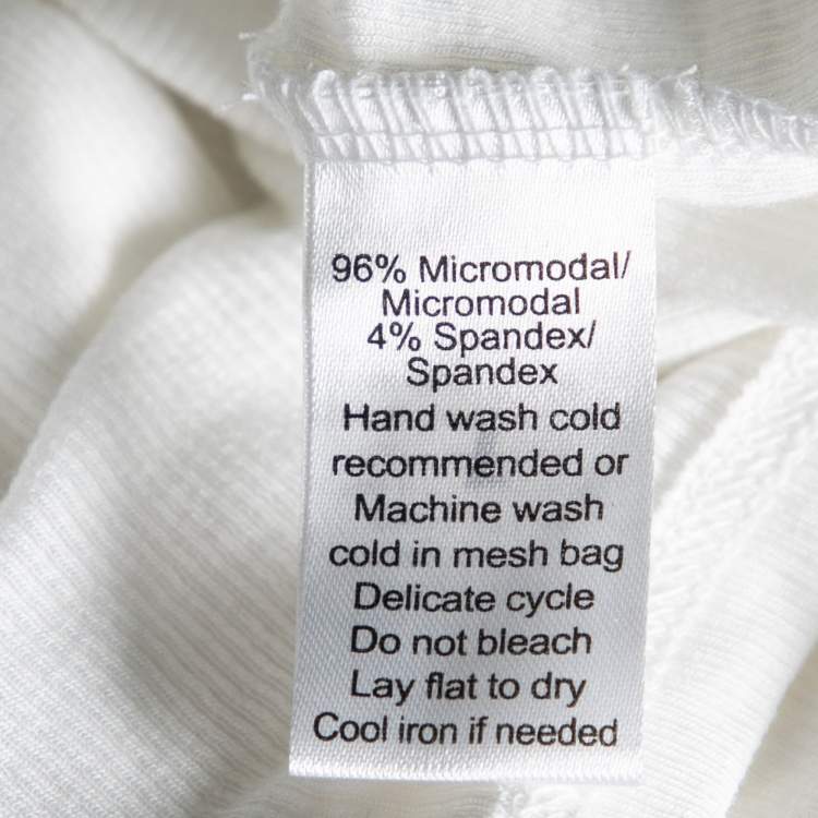 Pre Owned ATM White Rib Knit Long Sleeve Round Neck Top M