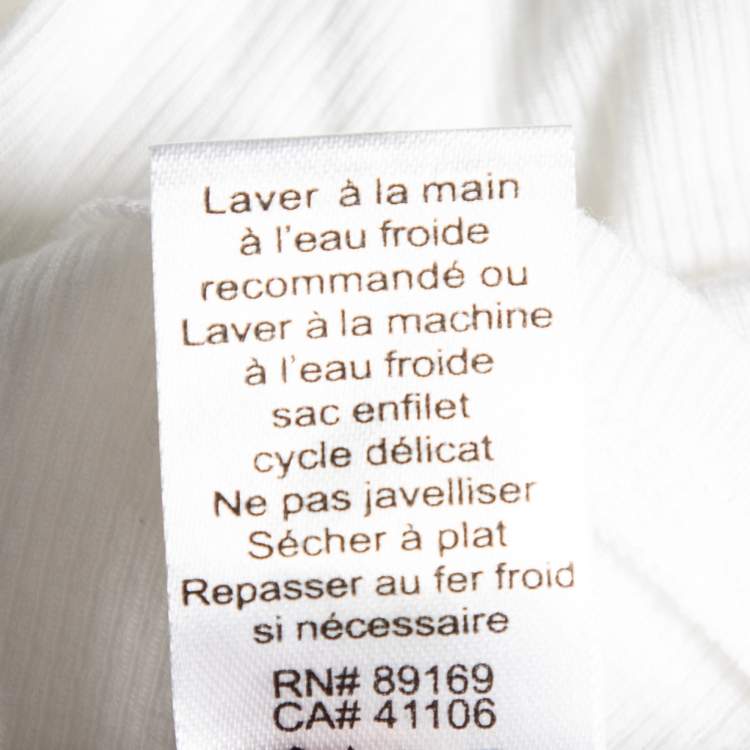 Pre Owned ATM White Rib Knit Long Sleeve Round Neck Top M