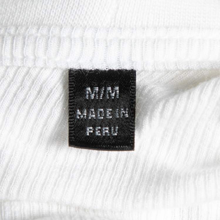 Pre Owned ATM White Rib Knit Long Sleeve Round Neck Top M