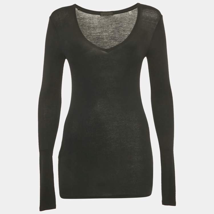 Pre Owned ATM Black Rib Knit V-Neck Top XS