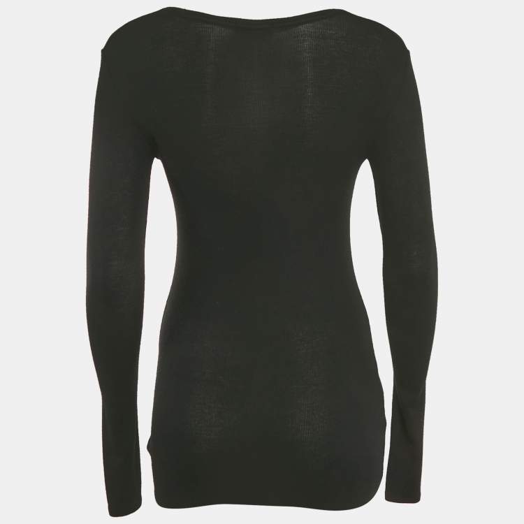 Pre Owned ATM Black Rib Knit V-Neck Top XS