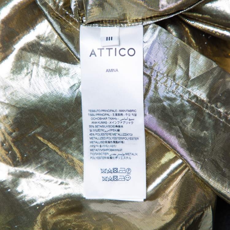 Pre Owned Attico Metallic Silk Belted Oversized Shirt Dress M