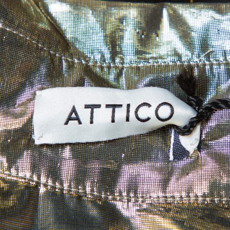 Pre Owned Attico Metallic Silk Belted Oversized Shirt Dress M