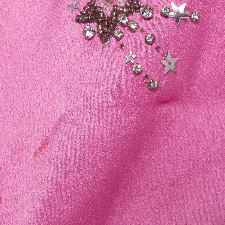 Pre Owned Attico Pink Satin Bead Embellished Wrap Blouse S