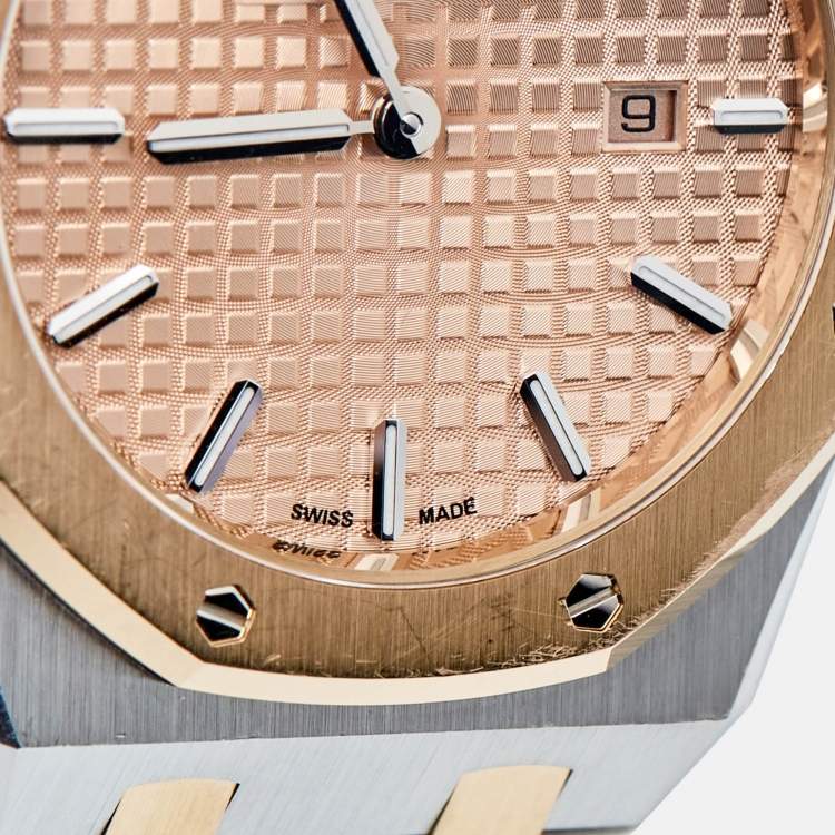 Pre Owned Audemars Piguet 18K Rose Gold Stainless Steel Royal Oak 67650SR.OO.1261SR.01 Women's Wristwatch 33 mm
