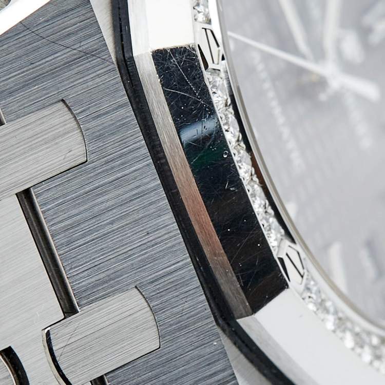 Pre Owned Audemars Piguet Grey Ruthenium “Grande Tapisserie” Stainless Steel Diamond Royal Oak 5451ST.ZZ.1256ST.02 Unisex Wristwatch 37 mm