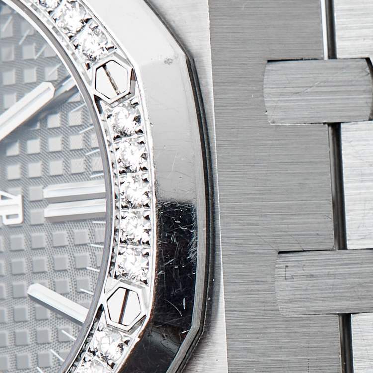 Pre Owned Audemars Piguet Grey Ruthenium “Grande Tapisserie” Stainless Steel Diamond Royal Oak 5451ST.ZZ.1256ST.02 Unisex Wristwatch 37 mm