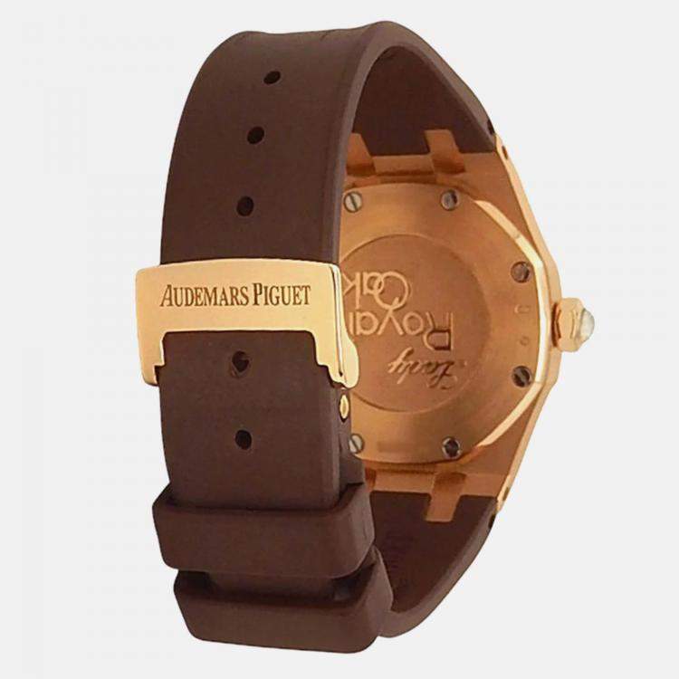 Pre Owned Audemars Piguet Royal Oak 77321OR.ZZ.D080CA.01 Brown Dial 18k Rose Gold Women's Wristwatch 33 mm