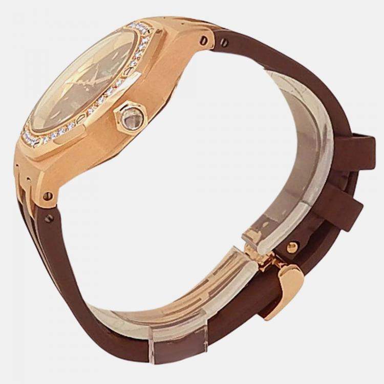 Pre Owned Audemars Piguet Royal Oak 77321OR.ZZ.D080CA.01 Brown Dial 18k Rose Gold Women's Wristwatch 33 mm