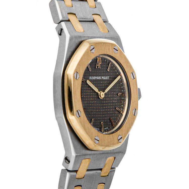 Pre Owned Audemars Piguet Grey 18K Yellow Gold And Stainless Steel Royal Oak 67075SA Women's Wristwatch 26 MM