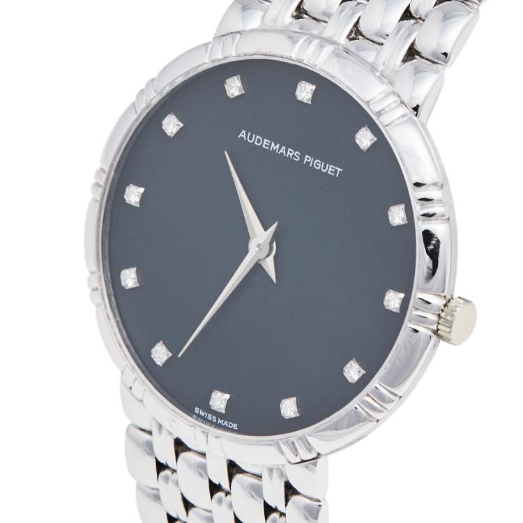 Pre Owned Audemars Piguet Black Dial 18K White Gold Diamonds Classique Vintage Women's Wristwatch 31 mm