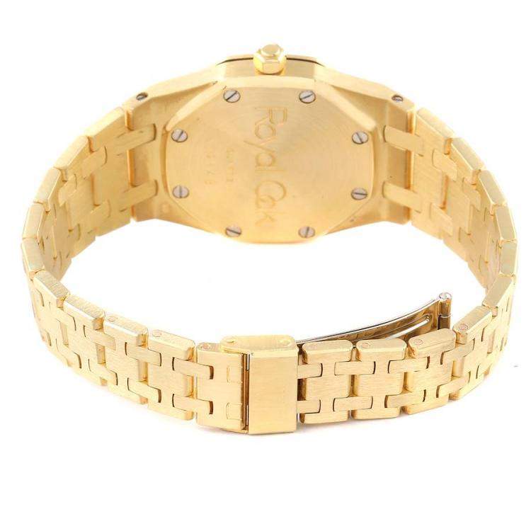 Pre Owned Audemars Piguet White Diamonds 18k Yellow Gold Royal Oak 56271BA Women's Wristwatch 30 MM