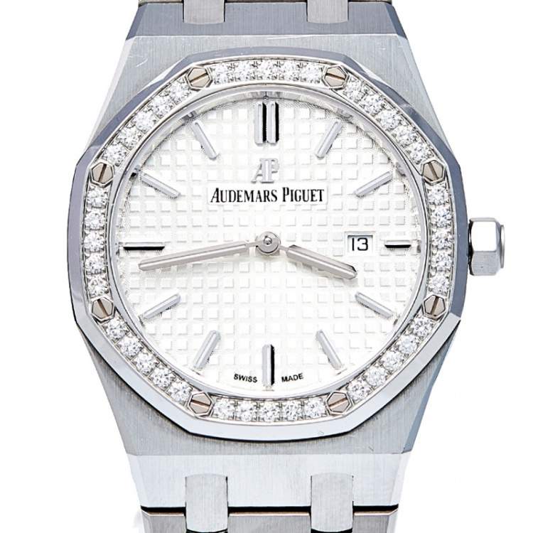 Pre Owned Audemars Piguet Silver Stainless Steel Diamond Royal Oak 67651ST.ZZ.1261ST.01 Women's Wristwatch 33 mm