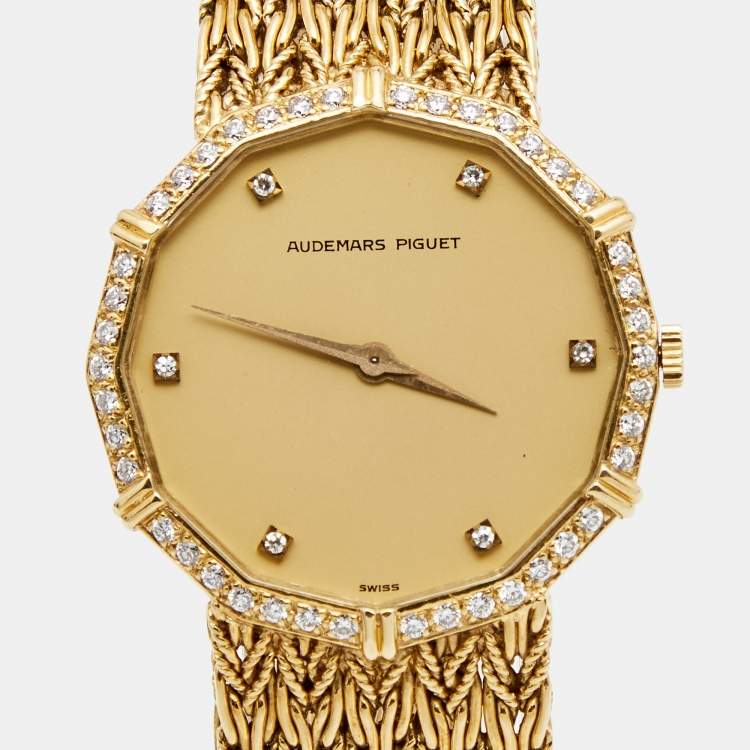 Pre Owned Audemars Piguet Champagne 18K Yellow Gold Diamond Vintage Women's Wristwatch 30 mm