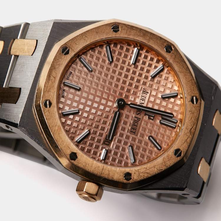 Pre Owned Audermars Piguet Pink 18k Rose Gold Stainless Steel Royal Oak 67650SR.OO.1261SR.01 Women's Wristwatch 33 mm 