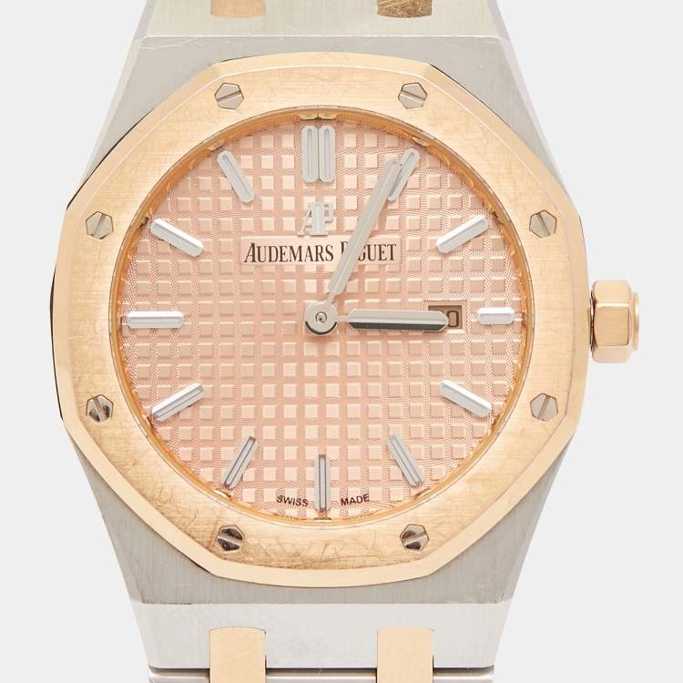 Pre Owned Audermars Piguet Pink 18k Rose Gold Stainless Steel Royal Oak 67650SR.OO.1261SR.01 Women's Wristwatch 33 mm 
