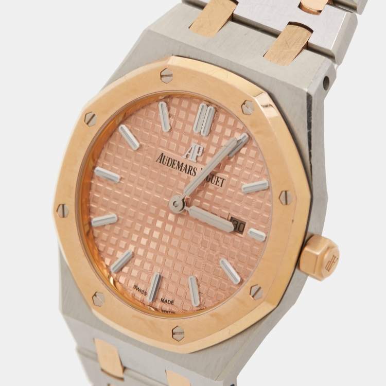 Pre Owned Audermars Piguet Pink 18k Rose Gold Stainless Steel Royal Oak 67650SR.OO.1261SR.01 Women's Wristwatch 33 mm 