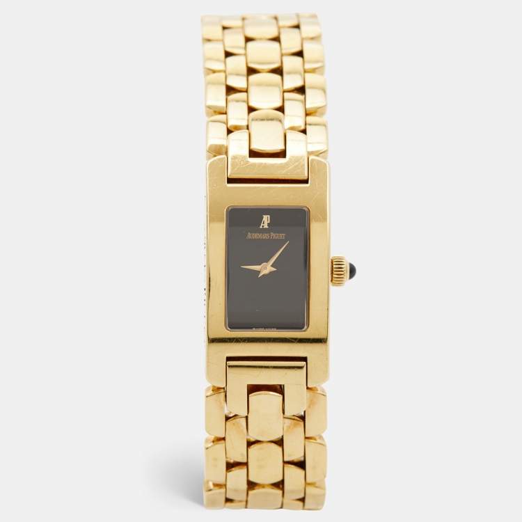 Pre Owned Audemars Piguet Black 18k Yellow Gold Promesse 67260BA Women's Wristwatch 20 mm