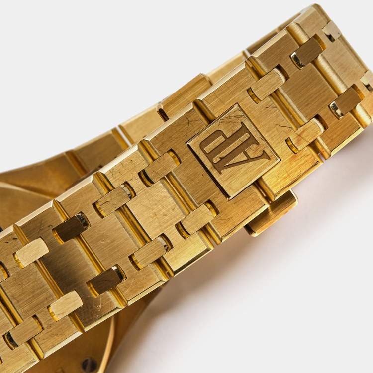 Pre Owned Audemars Piguet Blue 18k Yellow Gold Diamond  Royal Oak 67651BA.ZZ.1261BA.02 Women's Wristwatch 33 mm 