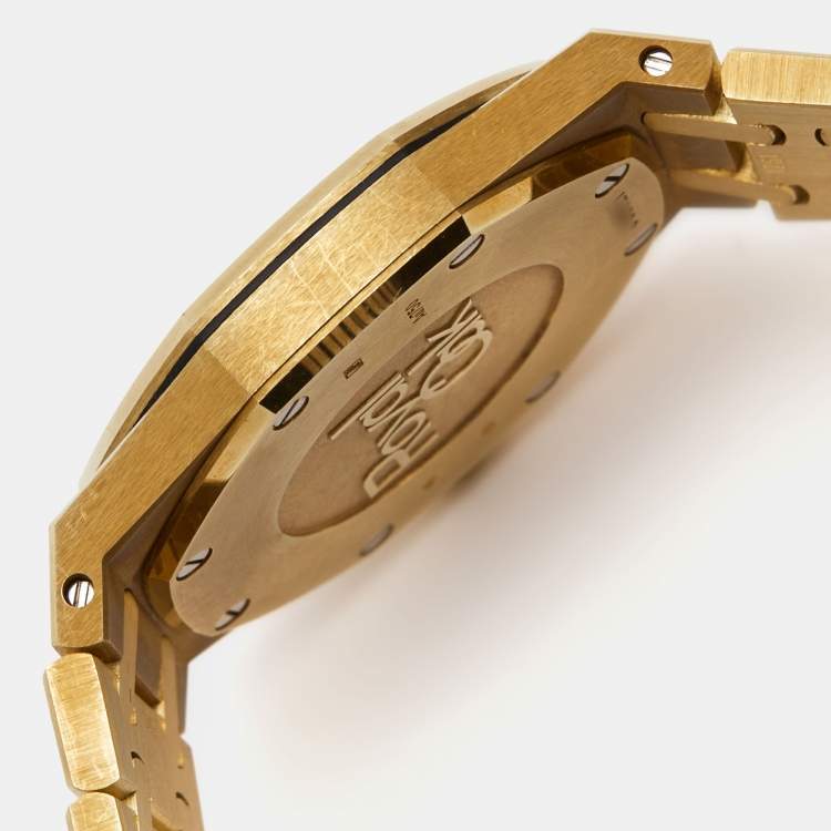 Pre Owned Audemars Piguet Blue 18k Yellow Gold Diamond  Royal Oak 67651BA.ZZ.1261BA.02 Women's Wristwatch 33 mm 