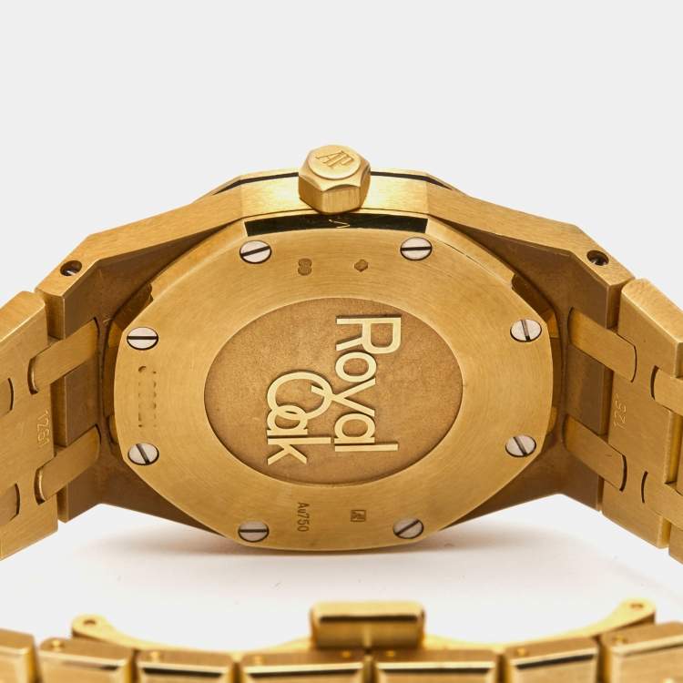 Pre Owned Audemars Piguet Blue 18k Yellow Gold Diamond  Royal Oak 67651BA.ZZ.1261BA.02 Women's Wristwatch 33 mm 