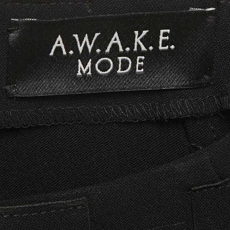 Pre Owned A.W.A.K.E. Mode Black Rectangle-Trim Crepe Top L