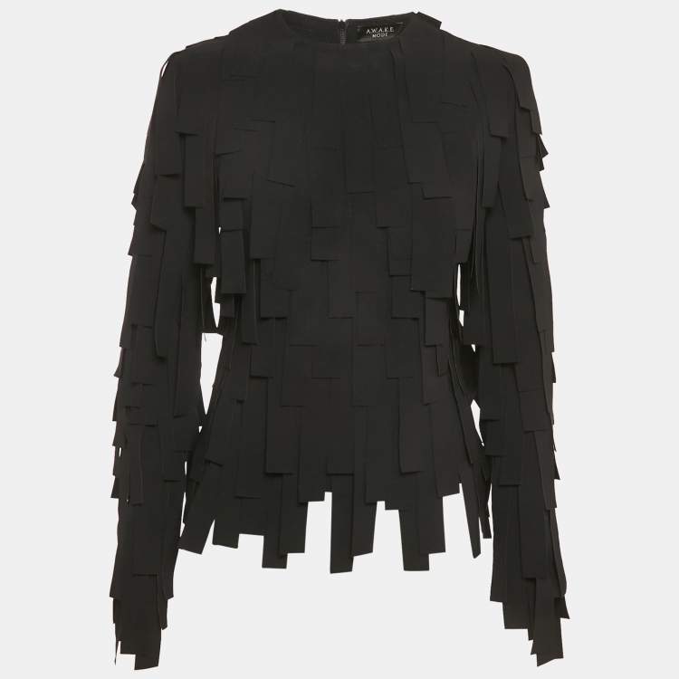 Pre Owned A.W.A.K.E. Mode Black Rectangle-Trim Crepe Top L