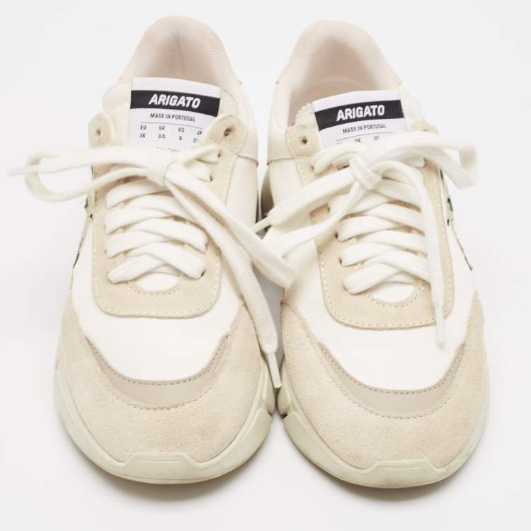 Pre Owned Axel Arigato Grey/White Canvas and Leather Lace Up Sneakers Size 36