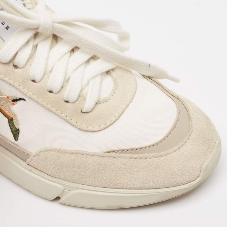 Pre Owned Axel Arigato Grey/White Canvas and Leather Lace Up Sneakers Size 36