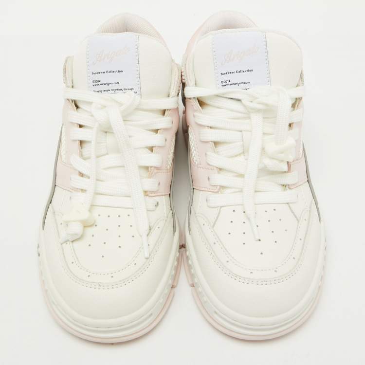 Pre Owned Axel Arigato White/Light Pink Leather Area Low Top Sneakers Size 37