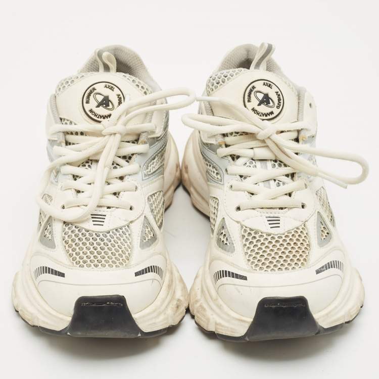 Pre Owned Axel Arigato White/Black Leather and Mesh Marathon Runner Sneakers Size 35