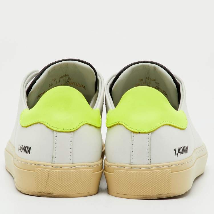 Pre Owned Axel Arigato White/Neon Leather Clean 90 Low Top Sneakers Size 36