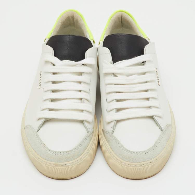 Pre Owned Axel Arigato White/Neon Leather Clean 90 Low Top Sneakers Size 36