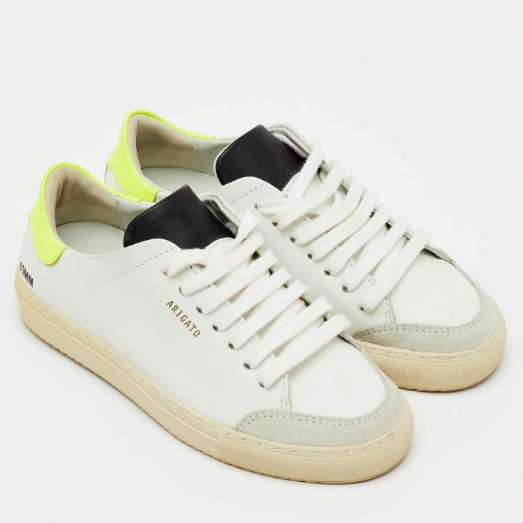 Pre Owned Axel Arigato White/Neon Leather Clean 90 Low Top Sneakers Size 36