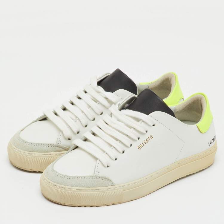 Pre Owned Axel Arigato White/Neon Leather Clean 90 Low Top Sneakers Size 36