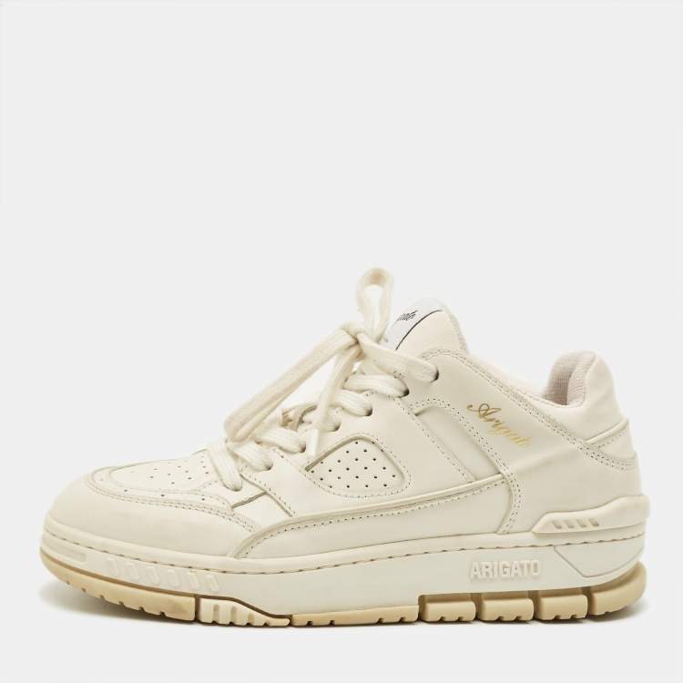 Pre Owned Axel Arigato area Size 37 White Canvas and Leather Lace Up Sneakers