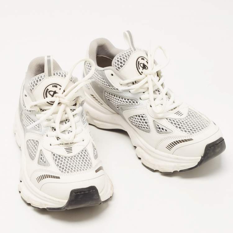 Pre Owned Axel Arigato White/Grey Mesh and Leather Marathon Runner Sneakers Size 37