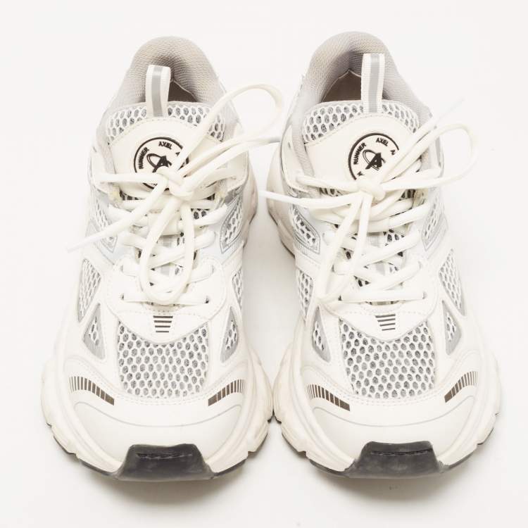 Pre Owned Axel Arigato White/Grey Mesh and Leather Marathon Runner Sneakers Size 37