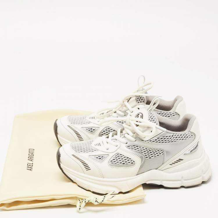 Pre Owned Axel Arigato White/Grey Mesh and Leather Marathon Runner Sneakers Size 37