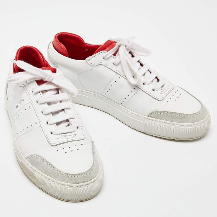 Pre Owned Axel Arigato White/Red Leather and Suede Dunk Low Top Sneakers Size 38