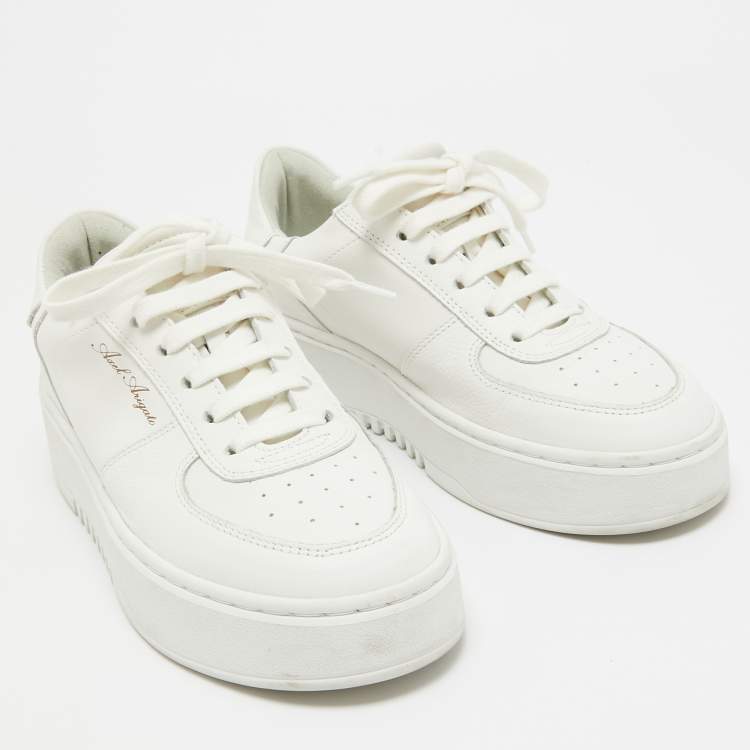 Pre Owned Axel Arigato White Leather Orbit Sneakers Size 37