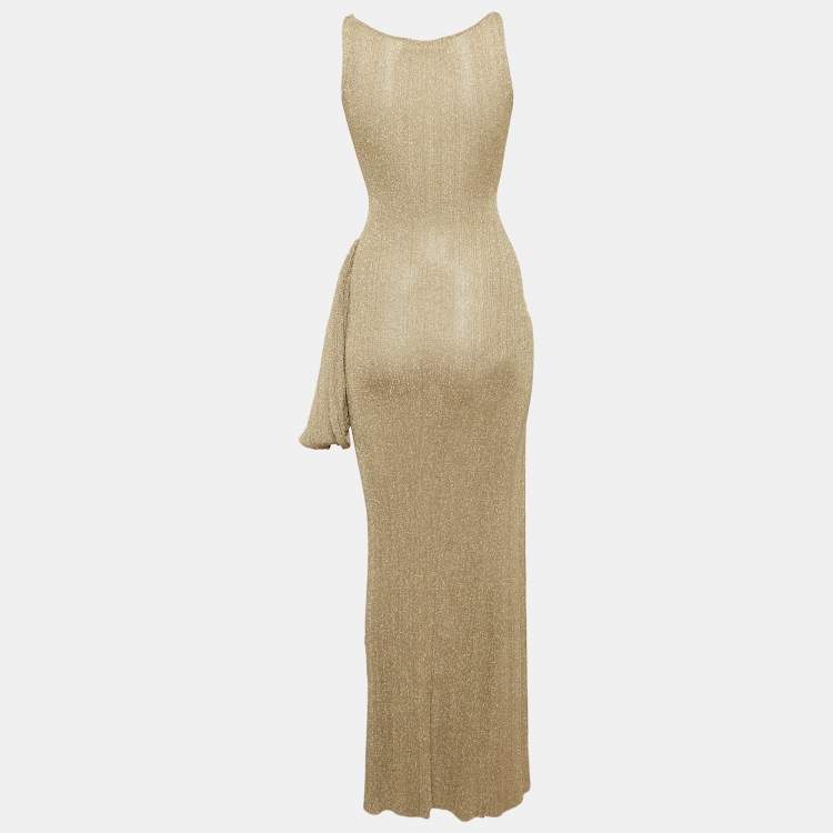 Pre Owned Aya Muse Kei Beige Lurex Knit Maxi Evening Dress XS