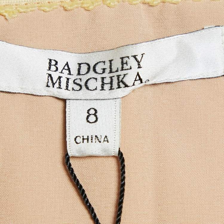 Pre Owned Badgley Mischka Rose Gold Sequin Embellished Brocade Strapless Gown M