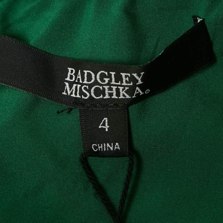 Pre Owned Badgley Mischka Green Neoprene Ruffled Midi Dress S