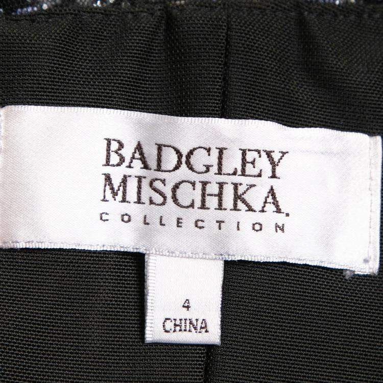 Pre Owned Badgley Mischka Black Sheer Yoke Beaded Sleeveless Evening Gown S