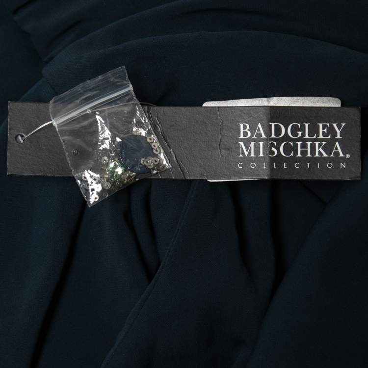 Pre Owned Badgley Mischka Navy Blue Crepe Embellished Gown XL