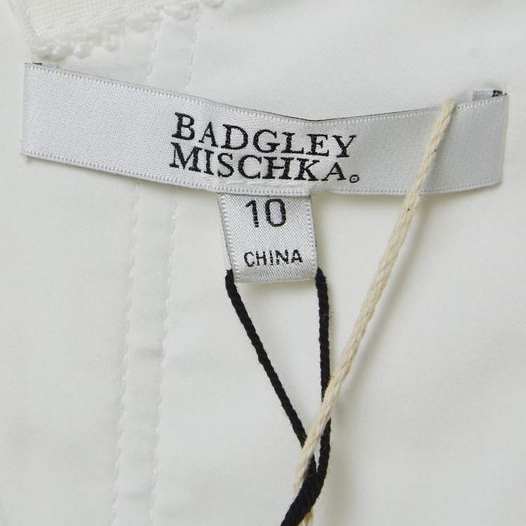 Pre Owned Badgley Mischka Ivory Jersey Off-Shoulder Embellished Midi Dress L