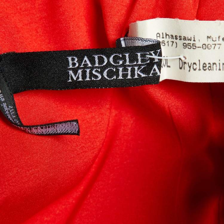 Pre Owned Badgley Mischka Brick Red Crepe Belted Short Dress L